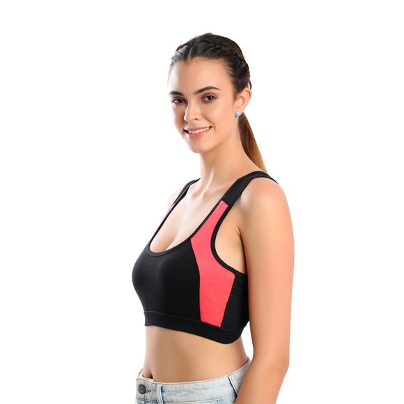 LACEVOZ Women's Cotton Rich Racer Back,Removable Padding Sports Bra. - Picture 4 of 9
